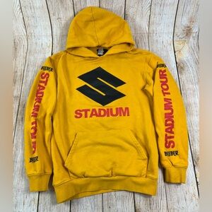 Justin Bieber Stadium Tour Yellow Hoodie Pullover Sweatshirt Team Bieber Size XS